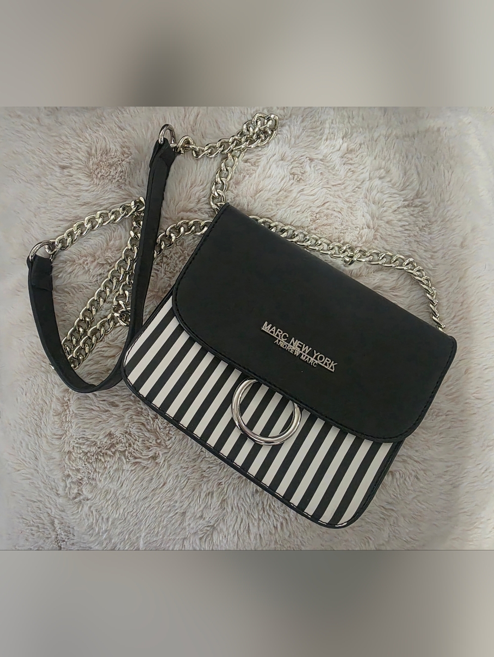 New Marc New York Black & White Striped Chain Crossbody